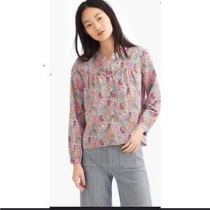 J. Crew Liberty Multicolor Floral Blouse Large Blue Pink